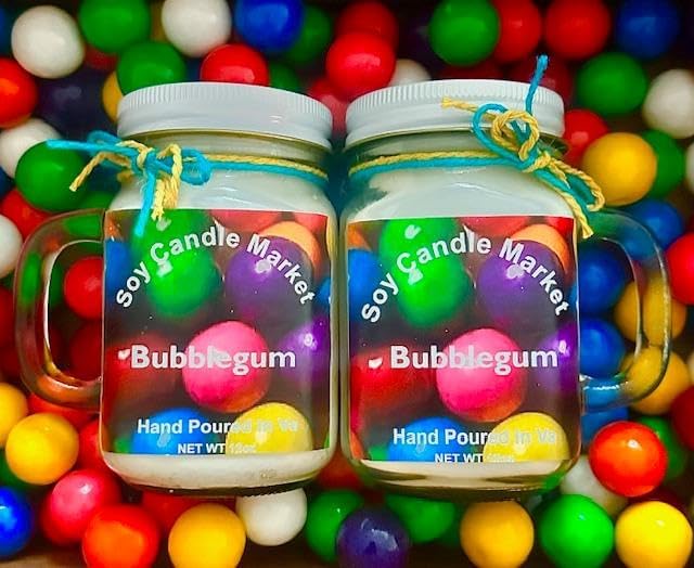 Soy Scented Candles | Handmade & Highly Aromatic Candles Burns Upto 85 Hours in Glass Jar - Perfect for Home Decor, Wedding, Birthday, Dinner (Bubblegum, 16 oz)