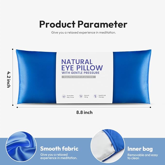Eye Pillow for Yoga, Relaxation, Sleeping, Microwavable Weighted Eye Mask Heated for Meditation, Dry Eyes, Moist Heat Hot & Cold Eye Compress with Aromatherapy, No Scent (Blue)