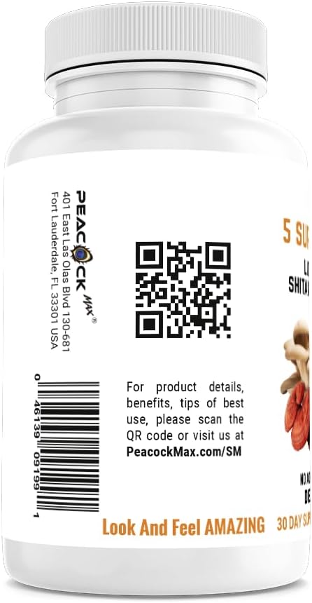5 Mushrooms Supplement, 180 Count – Lion's Mane, Reishi, Shiitake, Cordyceps, Oyster Immune & Brain Supplement for Memory and Focus, Lions Mane Mushroom Blend