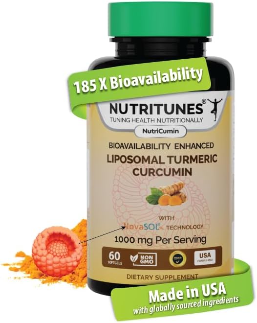 Turmeric Curcumin Supplement 1000mg for Joint Support-185x Bioavailable & High Absorption with NovaSOL Technology – 60 NutriCumin Softgels