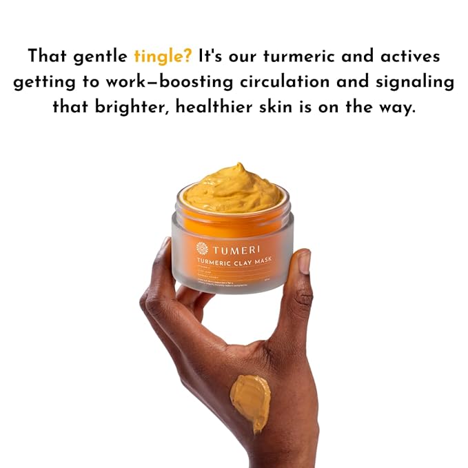 TUMERI Turmeric Clay Mask for Facial Skin Care – Turmeric with Vitamin C Clay Mask with Manuka Honey 2 oz – Facial Mask for Dark Spots, Scarring and Cleansing with Face Mask Brush Applicator & Towel