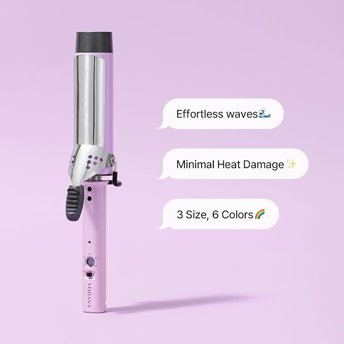 VODANA Professional GlamWave Ceramic Curling Iron, Long-Lasting Natural Curls, Instant Heat, Hair Curler, Curling Wand, Available in USA (1.4 inch, Lavender)