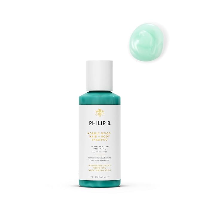 PHILIP B Nordic Wood Hair + Body Shampoo, 2 fl. oz. (60 ml) - Lathers Up Luxuriously, Conditions While Leaving You Feeling Cool & Invigorated, With Notes of Norwegian Spruce, White Pine and Camphor