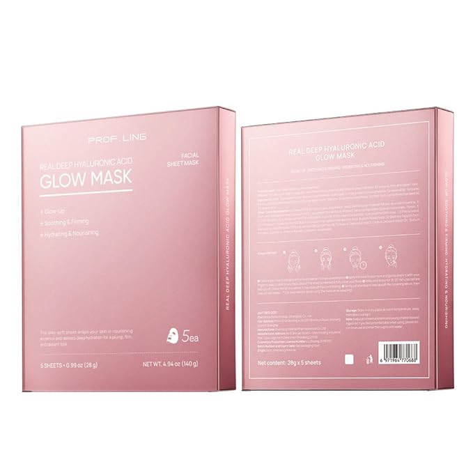 REAL DEEP HYALURONIC ACID GLOW MASK - Brightening Face Mask with Brrigredo Oxygen Complex & Full-Molecular HA - Antioxidant Treatment for Dull, Tired Skin - Improves Skin Texture & Radiance - 5 Pack