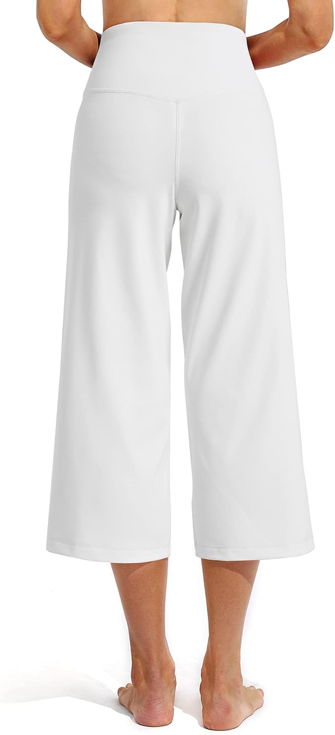 Promover Capri Pants for Women Wide Leg Yoga Cropped Pants with Pockets Loose Casual Summer Pants