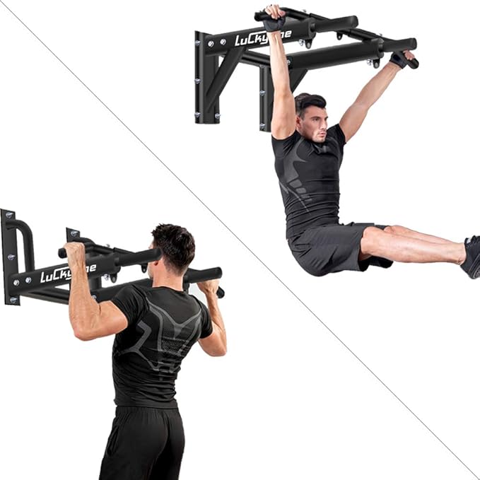 Wall Mount Pull Up Bar, Heavy Duty Steel Joist Mount Chin Up Bar, Pull-Up Bar With Wood Mount and Wall Mount Screws
