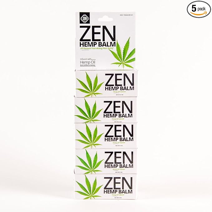 ZEN Hemp Balm for Relief, Hemp Oil Extract for Joints, Back, Neck and Elbows, Hemp Infused Topical Cream (Pack of 5)