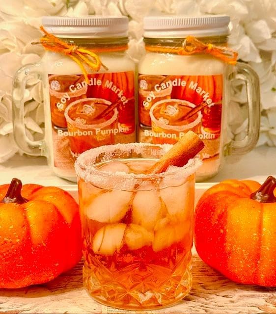 Soy Scented Candles | Handmade & Highly Aromatic Candles Burns Upto 85 Hours in Glass Jar - Perfect for Home Decor, Wedding, Birthday, Dinner (Bourbon Pumpkin, 12 oz)