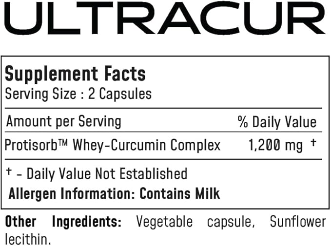 Ultracur Curcumin Complex Supplement - Ultra Bioavailable High Absorption Turmeric Curcumin Supplement for Joint, Muscle & Brain Support - Patented Protisorb for Premium Absorption – 60 Capsules