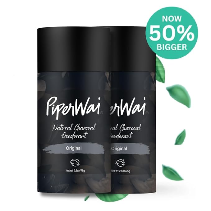 PiperWai Natural Deodorant w/Activated Charcoal | Odor Protection, Vegan, Aluminum Free, Shark Tank Product for Women & Men | Great for Travel, & Gifts | 2.6 oz (75g) Original Scented Stick 2-Pack