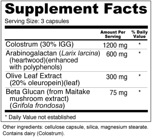 Wellness Resources Super Immune Booster - Colostrum, Beta Glucan, Olive Leaf, Arabinogalactan (180 Capsules)