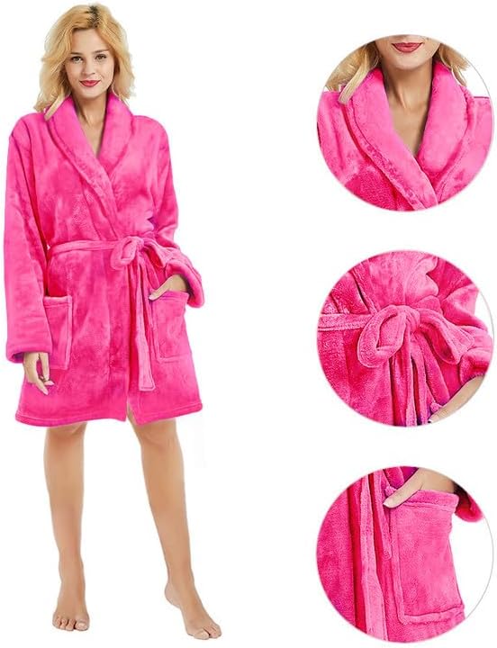 U2SKIIN Women Fleece Robe, Short Cozy Plush Robes for Womens Soft Shawl Collar Warm Spa Bathrobe