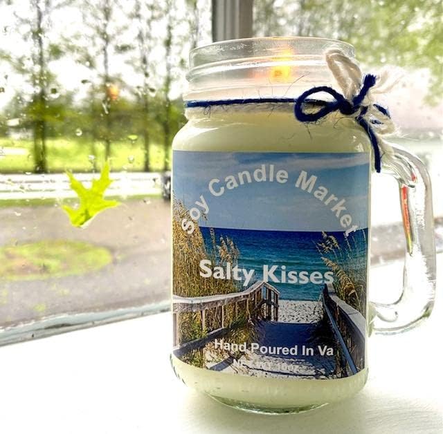 Soy Scented Candles | Handmade & Highly Aromatic Candles Burns Upto 85 Hours in Glass Jar - Perfect for Home Decor, Wedding, Birthday, Dinner (Salty Kisses, 16 oz)