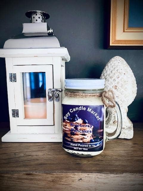 Soy Scented Candles | Handmade & Highly Aromatic Candles Burns Upto 85 Hours in Glass Jar - Perfect for Home Decor, Wedding, Birthday, Dinner (Blueberry Pancake, 12 oz)