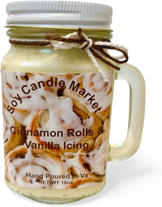 Soy Scented Candles | Handmade & Highly Aromatic Candles Burns Upto 85 Hours in Glass Jar - Perfect for Home Decor, Wedding, Birthday, Dinner (Cinnamon Rolls & Vanilla Icing, 12 oz)