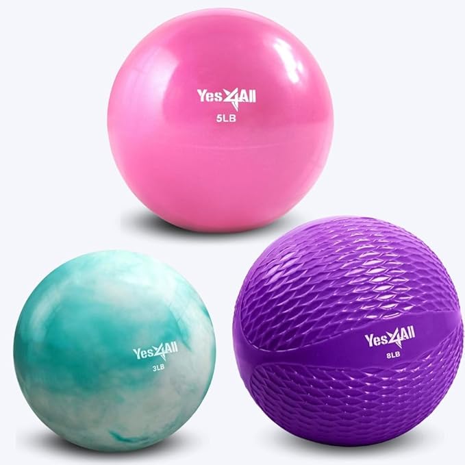 Yes4All Weighted Toning Balls for Exercise, Soft Medicine Balls for Exercise, Pilates, Yoga, Balance, Flexibility, 2-10lbs