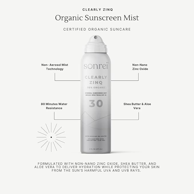 Sonrei Clearly ZinQโข Mineral Sunscreen Mist | SPF 30, Broad Spectrum, Transparent | Vegan, Water Resistance, Non-Greasy | Ideal for Face & Body (6 Fl Oz (Pack of 2))