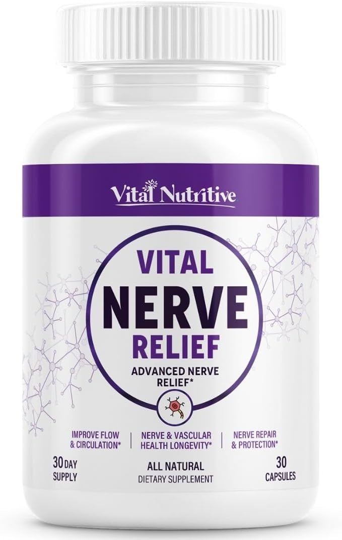 Vital Nerve Relief Supplement for Tingling & Discomfort – Alpha Lipoic Acid, Magnesium, CoQ10 – Vegan, Non-GMO, Gluten-Free, Sugar-Free, Dairy-Free – 30 Days Supply