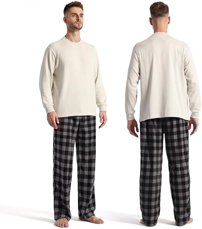3 Pack Men's Fleece Pajama Pants Bottoms– Lounge Sleepwear Plaid PJs with Pockets and Button Fly
