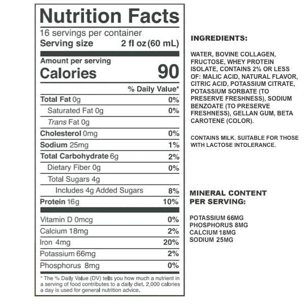 Vidafuel Protein Drink, 16g protein per 2oz shot, 32 fl oz carton, 2 Pack, berry and citrus, collagen and whey drink, no artificial sweeteners