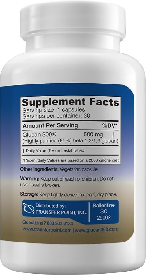 Transfer Point Immune Support Supplement Highly Purified Beta Glucan 500 mg per Capsule (b-glucan Fiber) (Pack of 1)