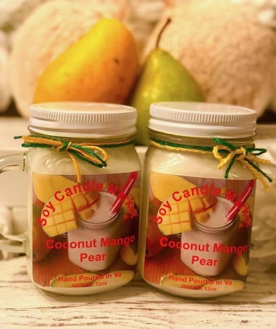 Soy Scented Candles | Handmade & Highly Aromatic Candles Burns Upto 85 Hours in Glass Jar - Perfect for Home Decor, Wedding, Birthday, Dinner (Coconut Mango Pear, 12 oz)