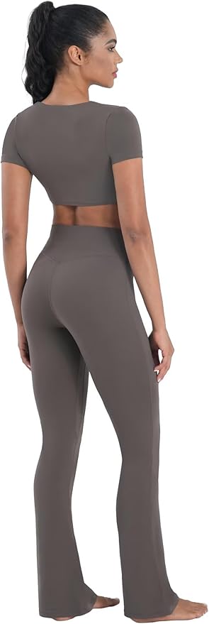 Sunzel High Waist Mini Flared Leggings for Women, Tummy Control Casual Flare Yoga Pants for Yoga Workout Gym
