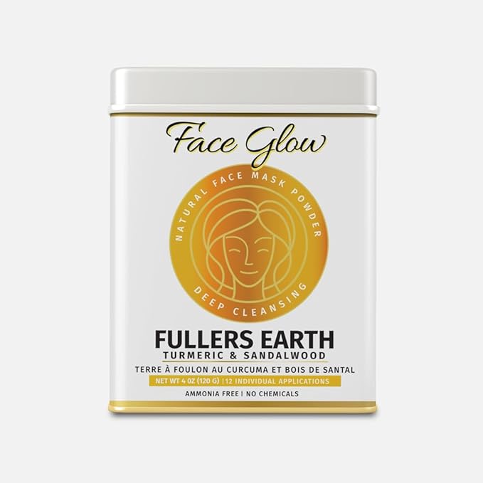 Face Glow- Fuller’s Earth w/Turmeric & Sandalwood- 12 Individual Sachets of Multani Mitti (10 gm each)- Reusable Brush & Tray Included- Timeless Radiance- Face Mask for Healthy Looking Skin- Chemical