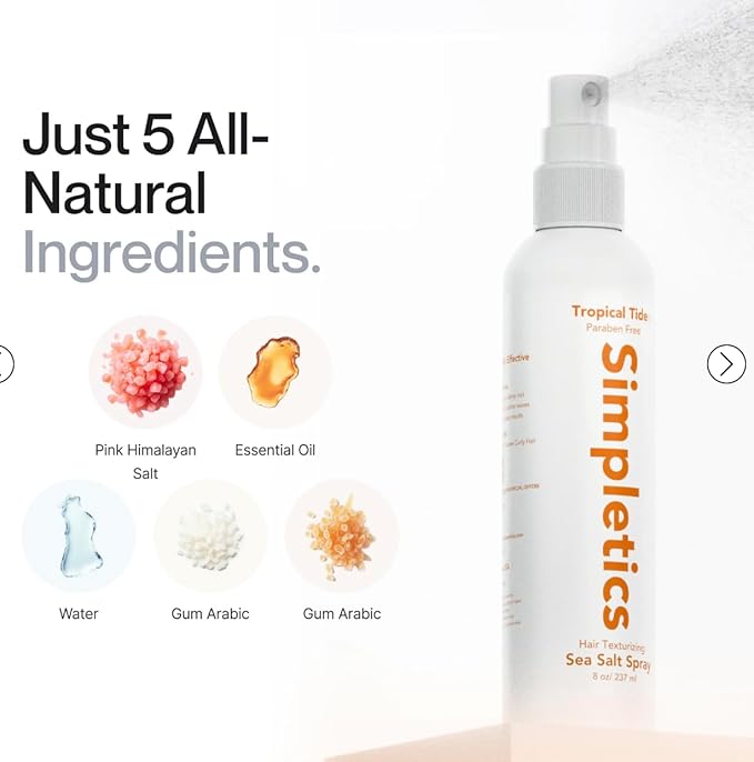 Simpletics | Himalayan Sea Salt Hair Spray – All-Natural 5-Ingredient Formula for Effortless Beach Waves & Volume – Pine Scent, Light Hold, Non-Greasy, Paraben & Sulfate Free – Unisex, 8 fl oz