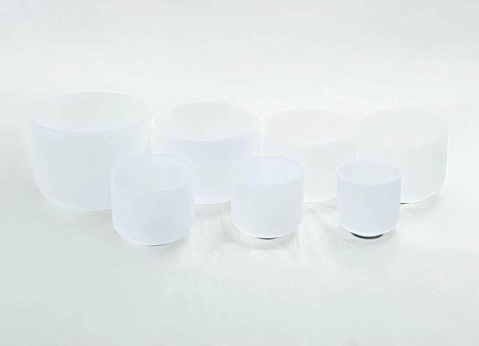 Leize Crystal Singing Bowl with Carrying Case, White, Set of 7 size 6-12" A-G Note 432 hz