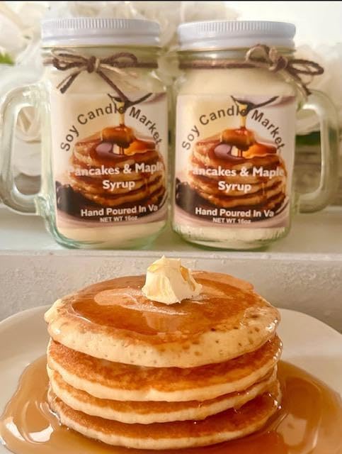 Soy Scented Candles | Handmade & Highly Aromatic Candles Burns Upto 85 Hours in Glass Jar - Perfect for Home Decor, Wedding, Birthday, Dinner (Pancakes and Maple Syrup, 12 oz)