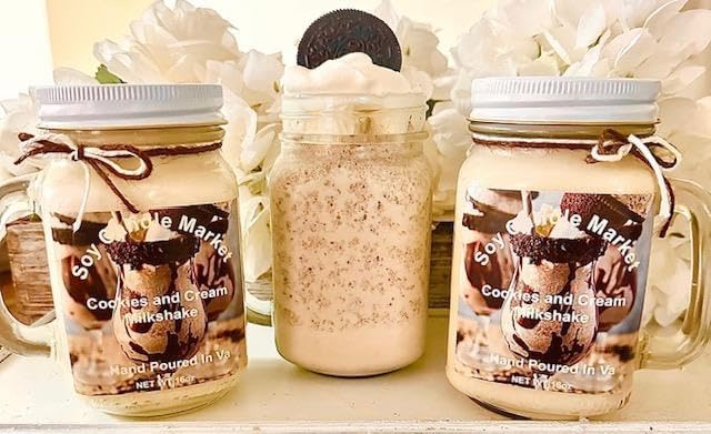 Soy Scented Candles | Handmade & Highly Aromatic Candles Burns Upto 85 Hours in Glass Jar - Perfect for Home Decor, Wedding, Birthday, Dinner (Cookies & Cream Milk-Shake, 12 oz)