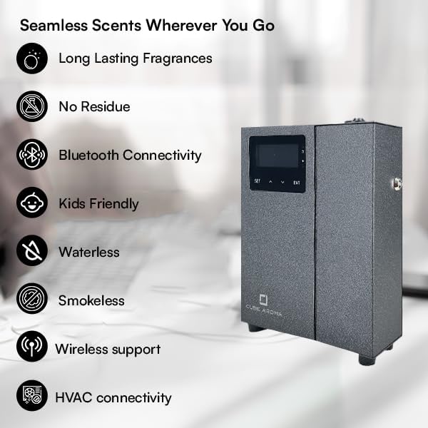 CA-500S Black Diffuser w/Fragrance - Aromatherapy Diffuser - Wall Mount Essential Oil Diffuser - WiFi & BT Control - Durable Metallic Hard Casing - Timer - Adjustable - HVAC Compatible
