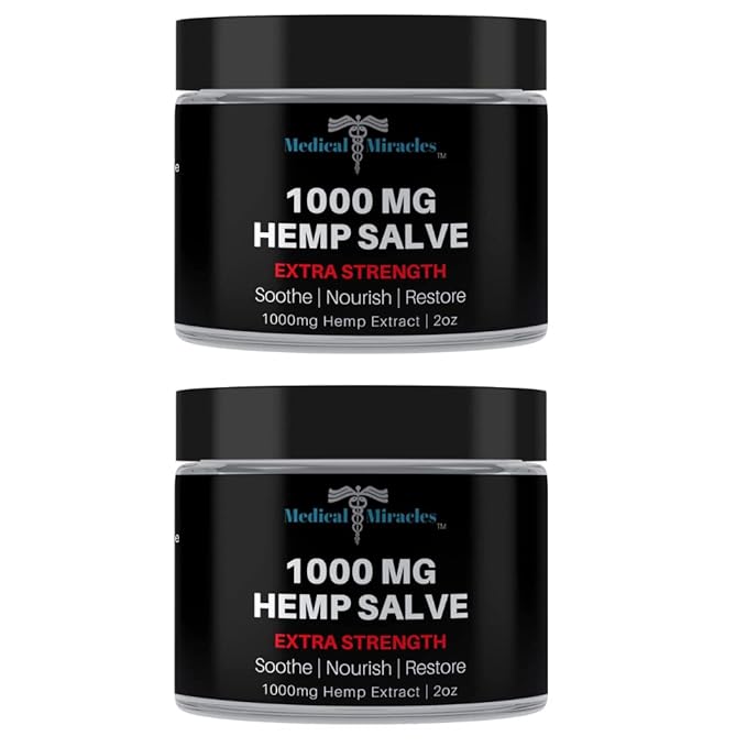 Medical Miracles| Hemp 1000 Mg Healing Salve |Ideal for Hips, Joints, Neck, Back, Elbows, Fingers, Hands, Knees|100% Natural - Made in USA |Pack of 2