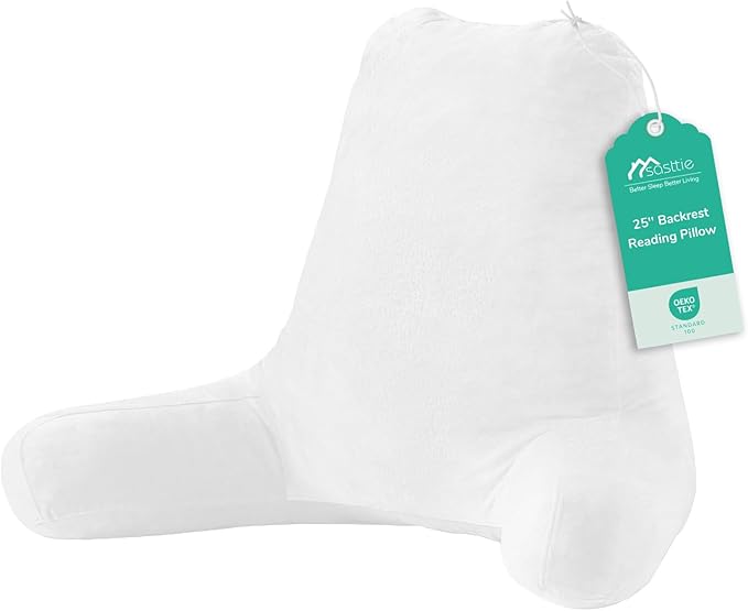 Sasttie 25-inch Reading Pillows for Sitting in Bed Adult, Jumbo Velvet Back Pillow Bed Sitting Up, XL High Back-Rest Support Cushion for Sit Up on Couch & Floor, Oeko-Tex Certified, White