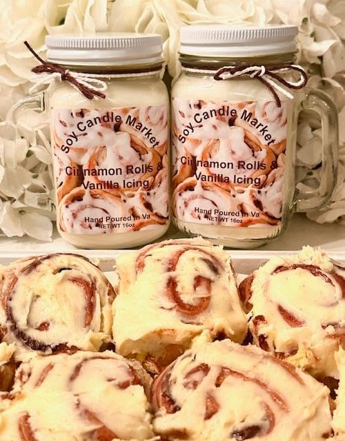 Soy Scented Candles | Handmade & Highly Aromatic Candles Burns Upto 85 Hours in Glass Jar - Perfect for Home Decor, Wedding, Birthday, Dinner (Cinnamon Rolls & Vanilla Icing, 12 oz)