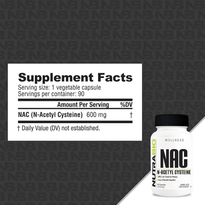 NutraBio N-Acetyl Cysteine Supplement (NAC) - 90 Capsules, 600mg Each - Powerful Anti-Oxidant - Immune Support - Boost Glutathione (Pack of 2)