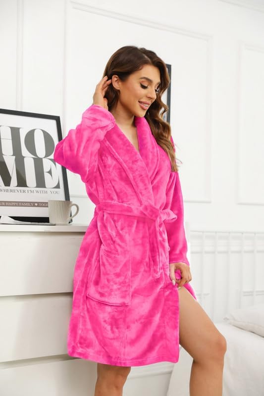 U2SKIIN Women Fleece Robe, Short Cozy Plush Robes for Womens Soft Shawl Collar Warm Spa Bathrobe