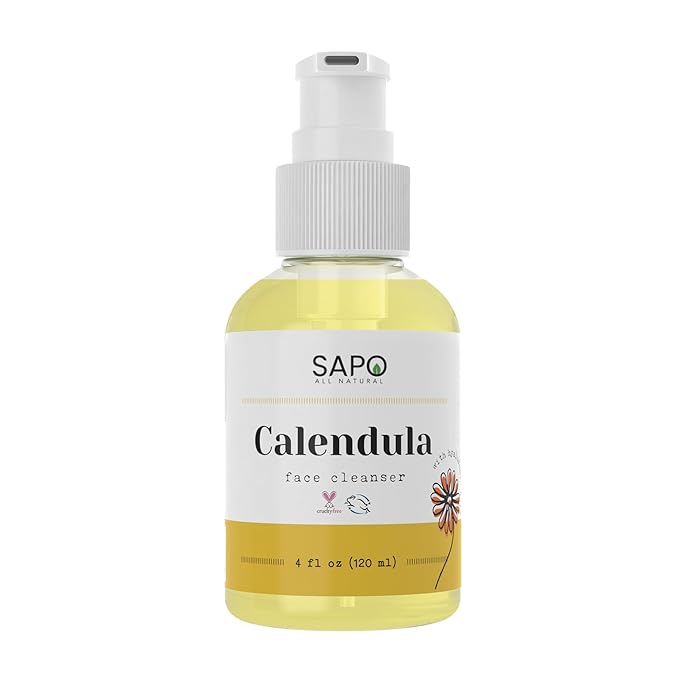 Sapo Calendula Face Cleanser - Gentle Creamy Facial Wash with Hyaluronic Acid, Coconut Oil and Glycerin - For Dry, Sensitive or Acne Prone Skin, 4 oz