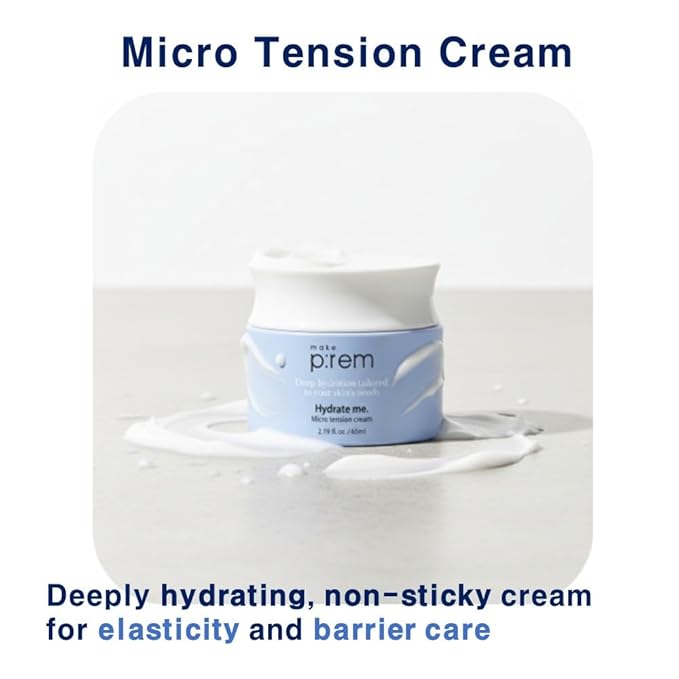 MAKE P:REM Hydrate Me. Micro Tension Cream, Moisturizing Watery Gel Type, Non-Sticky Finish Hydrating Facial Cream for Dry, Sensitive, Oily, Acne-prone Skin, Korean Skin Care, 2.19 fl oz, 65ml