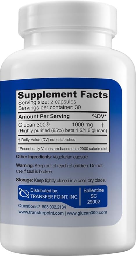 Transfer Point Immune Support Supplement Highly Purified Beta 1,3D Glucan (Pack of 2-500 mg b-glucan Fiber per Capsule)