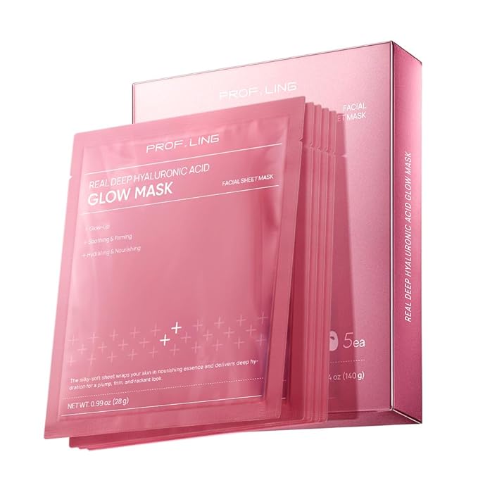REAL DEEP HYALURONIC ACID GLOW MASK - Brightening Face Mask with Brrigredo Oxygen Complex & Full-Molecular HA - Antioxidant Treatment for Dull, Tired Skin - Improves Skin Texture & Radiance - 5 Pack