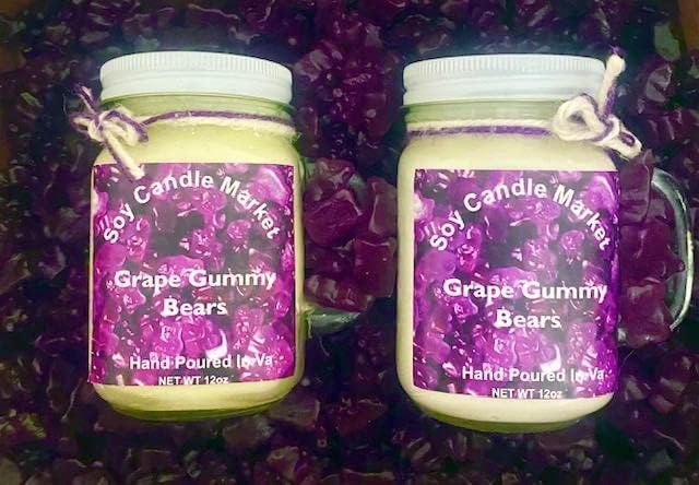 Soy Scented Candles | Handmade & Highly Aromatic Candles Burns Upto 85 Hours in Glass Jar - Perfect for Home Decor, Wedding, Birthday, Dinner (Grape Gummy Bears, 12 oz)