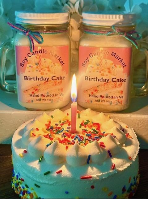 Soy Scented Candles | Handmade & Highly Aromatic Candles Burns Upto 85 Hours in Glass Jar - Perfect for Home Decor, Wedding, Birthday, Dinner (Birthday Cake, 12 oz)