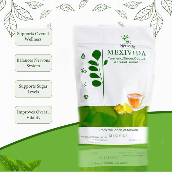 MexiVida Monthly 3Pack Herbal Tea, Supports Blood Pressure & Sugar Balance, All Natural Ginger Turmeric Tea, Nutrient-Rich Herbal Tea, Caffeine-Free Wellness Tea