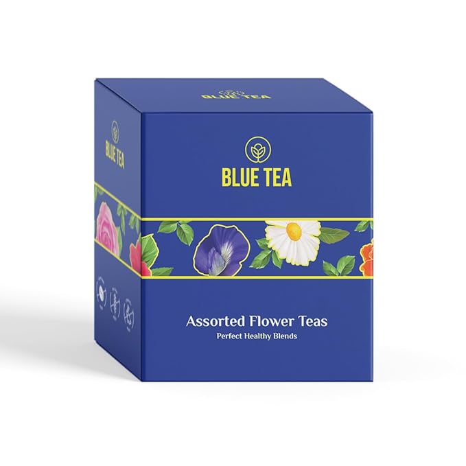 BLUE TEA - Hibiscus Assorted Tea Gift Set | 30 Count - Pyramid Plant Based Tea Bag - 6 Floral Blends | VARIETY PACK | Caffeine-Free - Flower Based - Non-Bitter - Vegan | Gifts for Him and Her