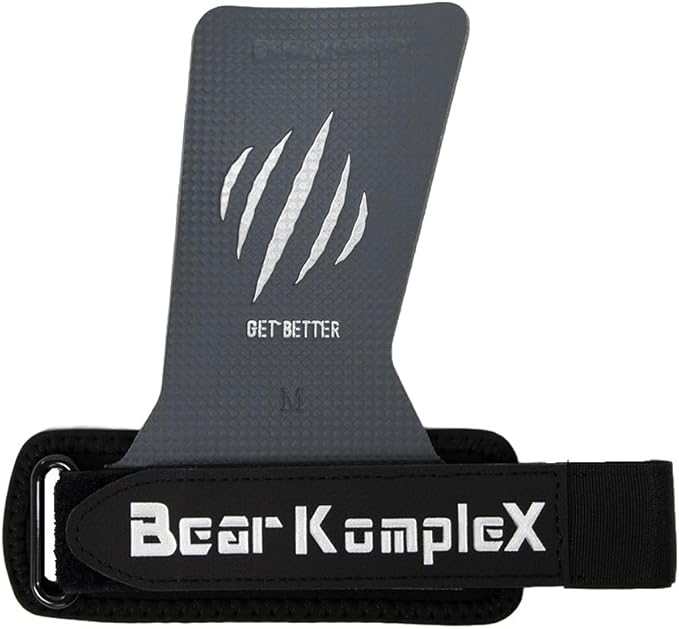 Bear KompleX No Hole Carbon Hand Grips - Non-Slip Fingerless Gymnastics Grips for Weight Lifting, Pull-ups & Cross Training | Lightweight, Padded Wrists & Foldable Grip.