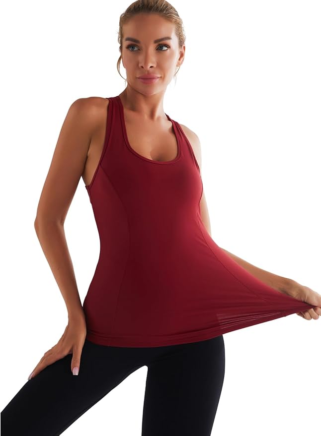 RUNNING GIRL Workout Tank Tops with Built in Bras for Women,Compression Shirt Strappy Back Athletic Yoga Tops