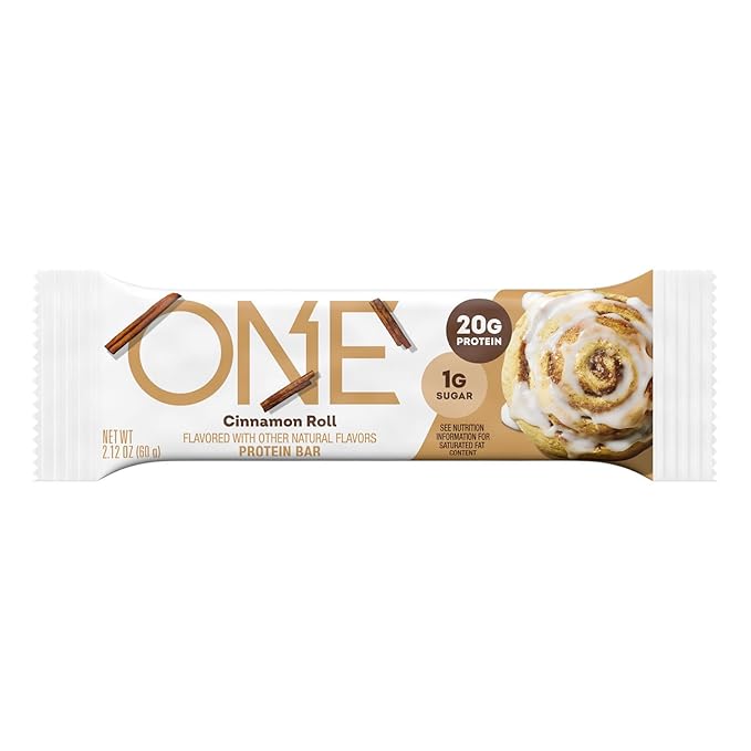 ONE Protein Bars, Cinnamon Roll, Gluten Free with 20g Protein and 1g Sugar, Pantry Staples, 2.12 oz (12 Count), Packaging May Vary