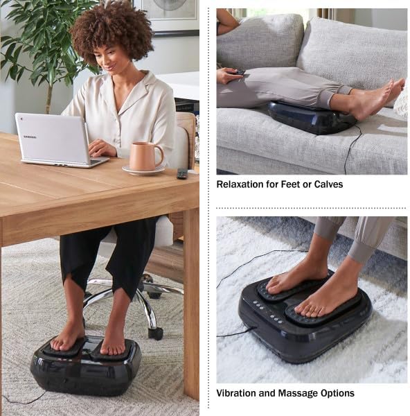 Bluestone Foot Massager – Vibrating Platform with Rotating Acupressure for Feet and Legs with Remote Control Included (Black)